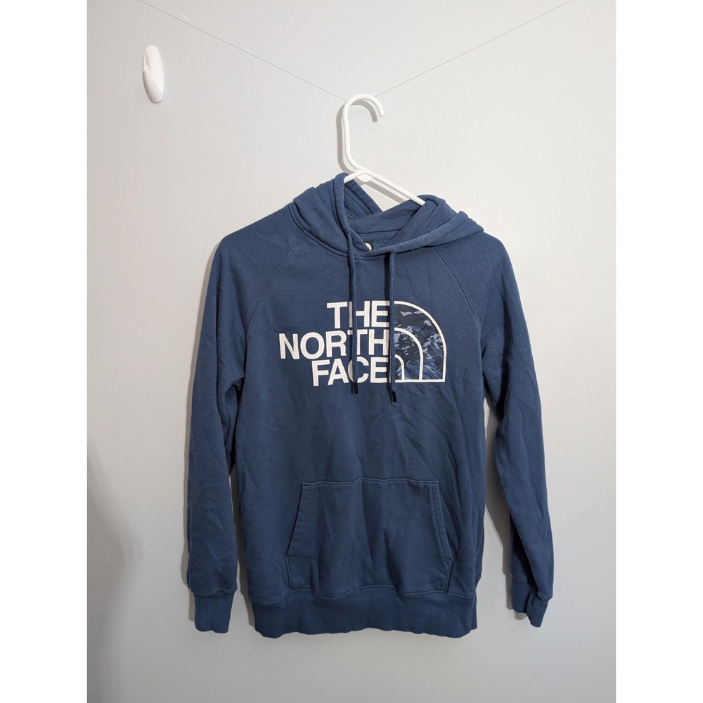 Z5 The North Face Big Logo Women's‎ Sz Small Pullover Hoodie Blue Casual Outdoor